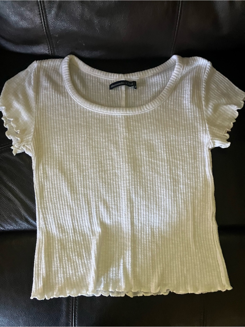Abercrombie & Fitch Cream Ribbed Short Sleeve Scoop Neck Top